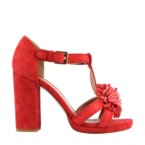 Sandalo rosso con tacco quadrato
