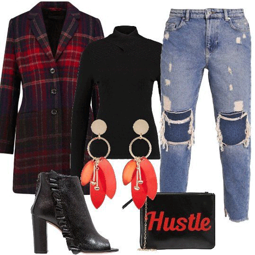 Outfit casual con stivaletti open toe e jeans