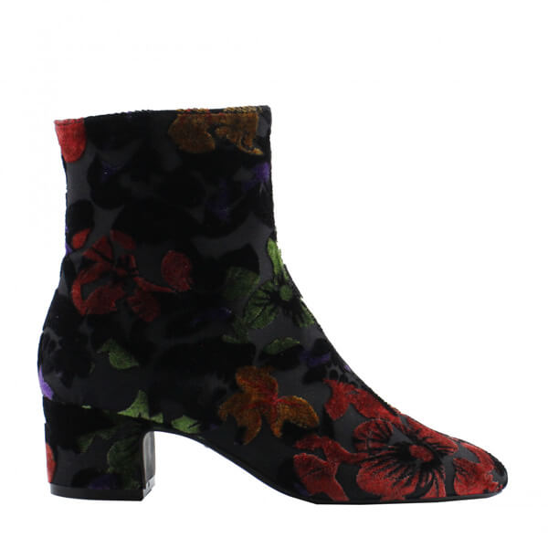 Tronchetto in velluto con tacco largo e fiori